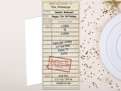 Vintage Library Card Birthday Invitations