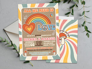 Groovy Retro Wedding Bridal Shower Invitations