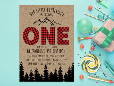 Lumberjack 1st Birthday Invitation ONE