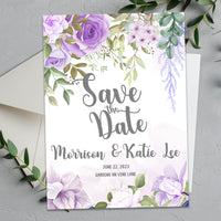 Purple Magnolia Save The Date Wedding Stationary