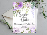 Purple Magnolia Save The Date Wedding Stationary