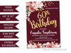 Floral Maroon and Gold Womans Birthday Invitations