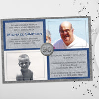 Navy and Silver Milestone Birthday Invitation - Then & Now
