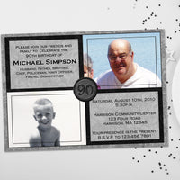 Black & Silver Milestone Birthday Invitation - Then & Now