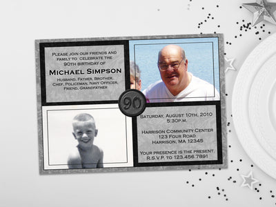 Black & Silver Milestone Birthday Invitation - Then & Now