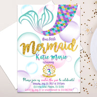 Mermaid Birthday Invitations Girl Purple Gold