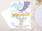 Mermaid Birthday Invitations Girl Purple Gold