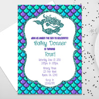 Elegant Glitter Mermaid Birthday Invitations