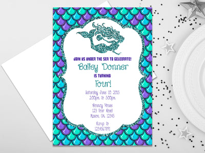 Elegant Glitter Mermaid Birthday Invitations