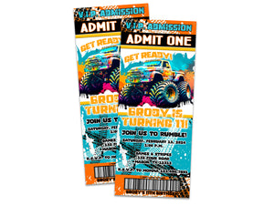 Monster Truck Birthday Ticket Invitations