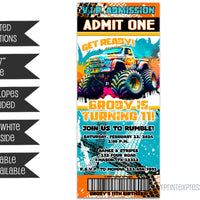 Monster Truck Birthday Ticket Invitations