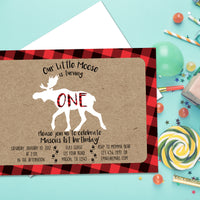 Flannel Woodland Moose Invitations for Boys