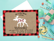 Flannel Woodland Moose Invitations for Boys
