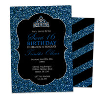 Navy and Silver Glitter Sweet 16 Invitations Tiara