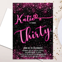 Neon Sign Glow Womans Birthday Invitations