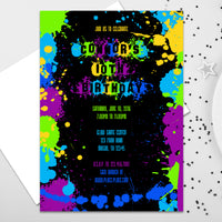 Glow Neon Paint Splatter Birthday Invitations