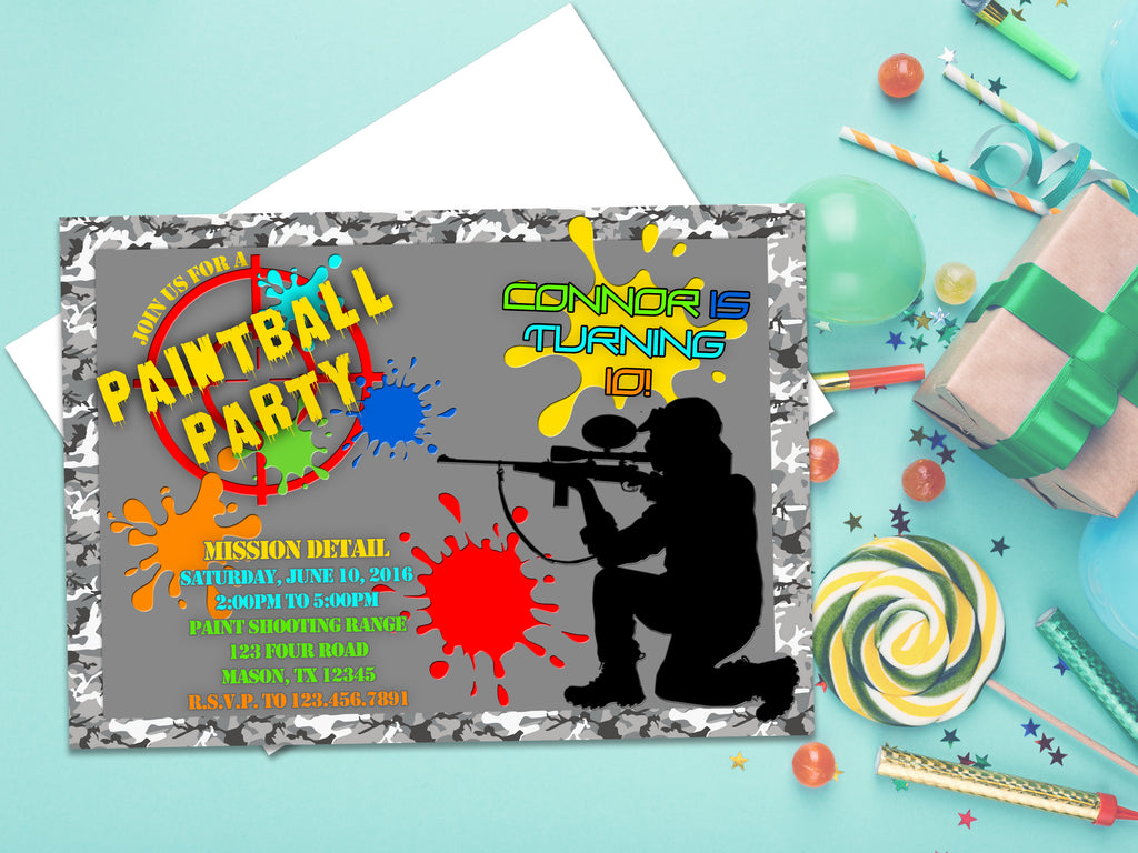 Camo Paintball Birthday Invitation