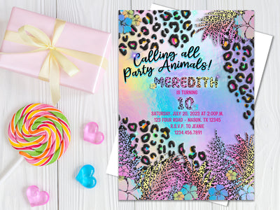 Girls Party Animal Birthday Invitations