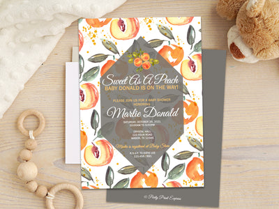 Sweet as A Peach Baby Shower Invitations