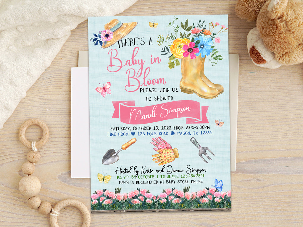 Pink Girls Baby in Bloom Baby Shower Invitations