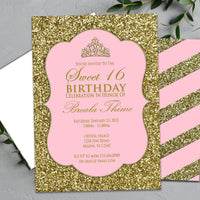 Pink and Gold Glitter Sweet 16 Invitations