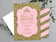 Pink and Gold Glitter Sweet 16 Invitations