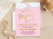 Pink Heaven Sent Baby Shower Invitations