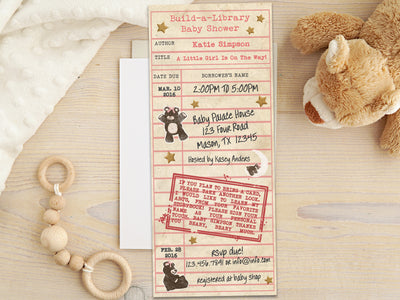 Library Card Baby Shower Invitation Girls