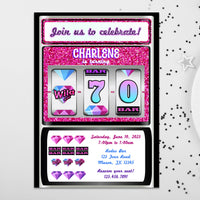 Pink Glitter Diamond Slot Machine Birthday Invitations Adult