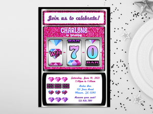 Pink Glitter Diamond Slot Machine Birthday Invitations Adult