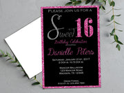 Trendy Pink Glitter Sweet 16 Invitations
