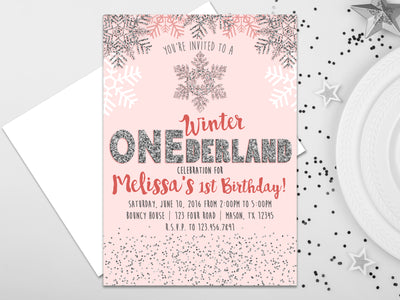 Pink Winter ONEderland Invitation