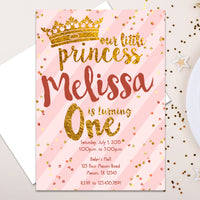 Pink and Gold Princess 1st Birthday Invitation ONE