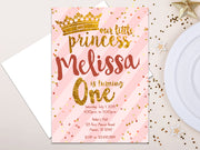 Pink and Gold Princess 1st Birthday Invitation ONE