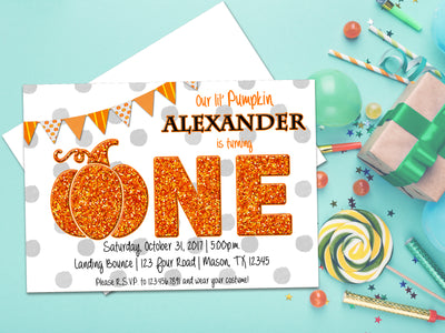 Little Pumpkin ONE Birthday Invitations