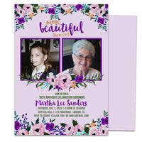 Purple Floral Woman Birthday Invitations