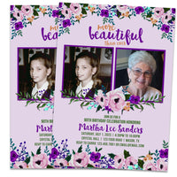 Purple Floral Woman Birthday Invitations