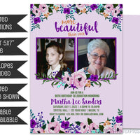 Purple Floral Woman Birthday Invitations