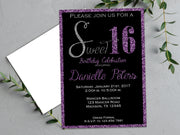 Purple Glitter Sweet 16 Birthday Invitations