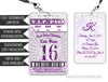 Floral Purple Glitter VIP Pass Lanyard Sweet 16 Invitations