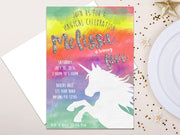 Rainbow Unicorn Birthday Invitations