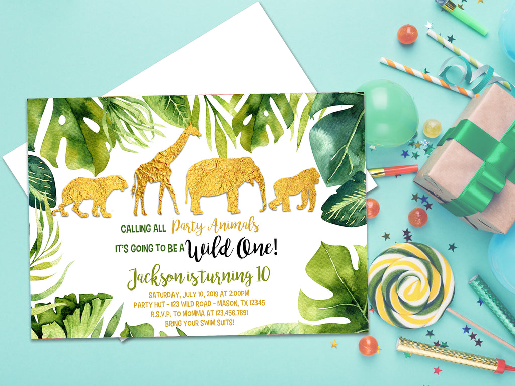 Gold Safari Birthday Invitations