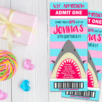Girl Shark Admission Ticket Invitation Pink