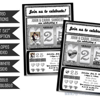 Silver Slot 25th Wedding Anniversary Party Invitations with Photo Option