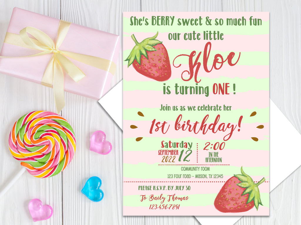 Strawberry Birthday Invitations