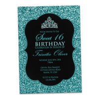 Tiara Turquoise Glitter Sweet 16 Invitations