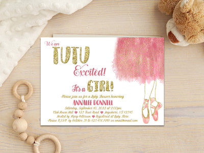 Tutu Excited Girl Baby Shower Invitation Ballet
