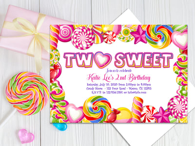 TWO Sweet 2nd Birthday Girl Invitations