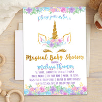 Unicorn Baby Shower Invitations Girl