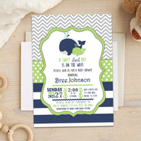 Lime Navy Whale Baby Shower Invitation